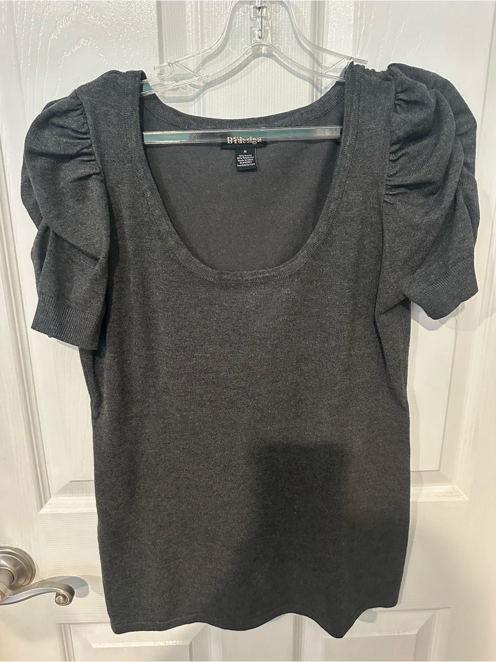 By Design Charcoal Puff Sleeve Scoop Neck Top